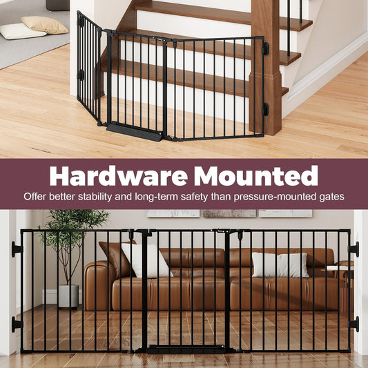29.4-78" Extra Wide Baby Gate, Long Dog Gates Indoor for Doorways Stairs, Essential Large Safety Gate for Child Toddler with Anti-Trip Pedal, Adjustable Pet Gate, 28" Tall 3 Metal Panels Black