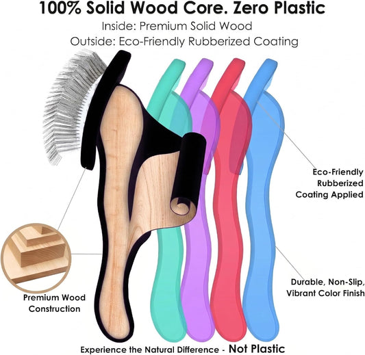 Slicker Brush for Dogs, Large Dog Grooming Brush for Doodles Goldendoodles Poodles Labradoodle Bernedoodles, Long Combs to Wavy & Curly Hair - Wooden Handle 3 Pcs - Nature
