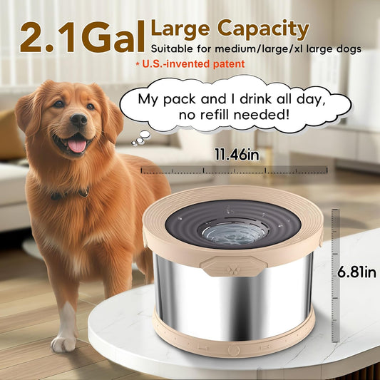 UPSKY Dog Water Bowl No Spill 10L Stainless Steel, 2.6 Gallon Large Capacity Spill-Proof Dog Bowls, Non-Slip Slow Drinking Anti-Splash Bowl for Large Messy Drinkers, No Mess Indoor/Outdoor Use, Gray
