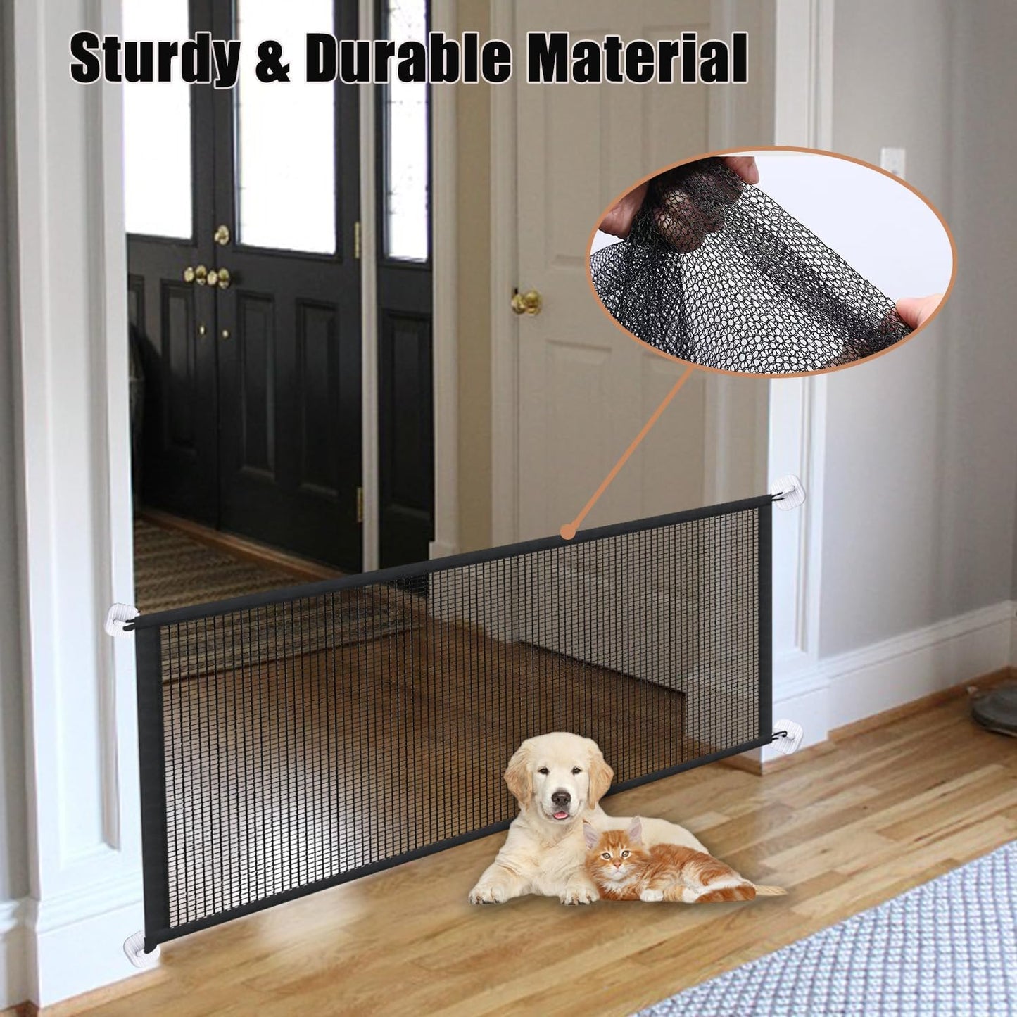 Mesh Dog Gates for Pets, Magic Pet Gate for The House, Portable Indoor Puppy Safety Fence Guard for Stairs and Doorways, Easy Install Anywhere,60" W x 30" H, 8 Hooks