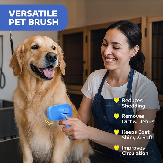 Hertzko Self Cleaning Slicker Brush for Dogs and Cats - Pet Hair Brush for Shedding Long and Short Hair - Easy Clean Retractable Bristles - Cat and Dog Grooming Tool - Purple