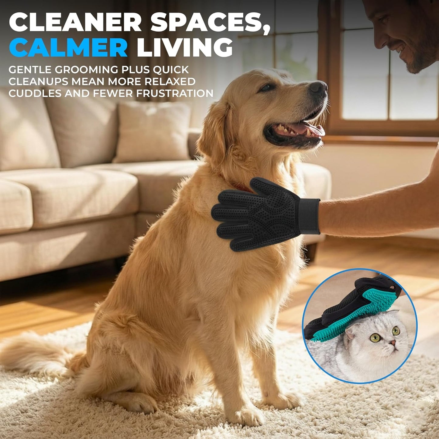 Pet Hair Removal Glove for Dogs & Cats – Dog Grooming Gloves for Shedding, Pet Hair Remover Glove – Pet Grooming Gloves, Cat Grooming Gloves & Cat Brush Glove (Glove + Finger Toothbrush Kit)