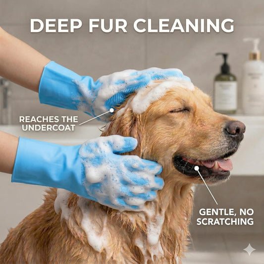 NVNAN Dog Bath Gloves for Washing, Pet Grooming Gloves with Shampoo Brush, Dog Bath Brush for Dogs and Cats, Essential Dog Bath Supplies (1 Pair, Pink)