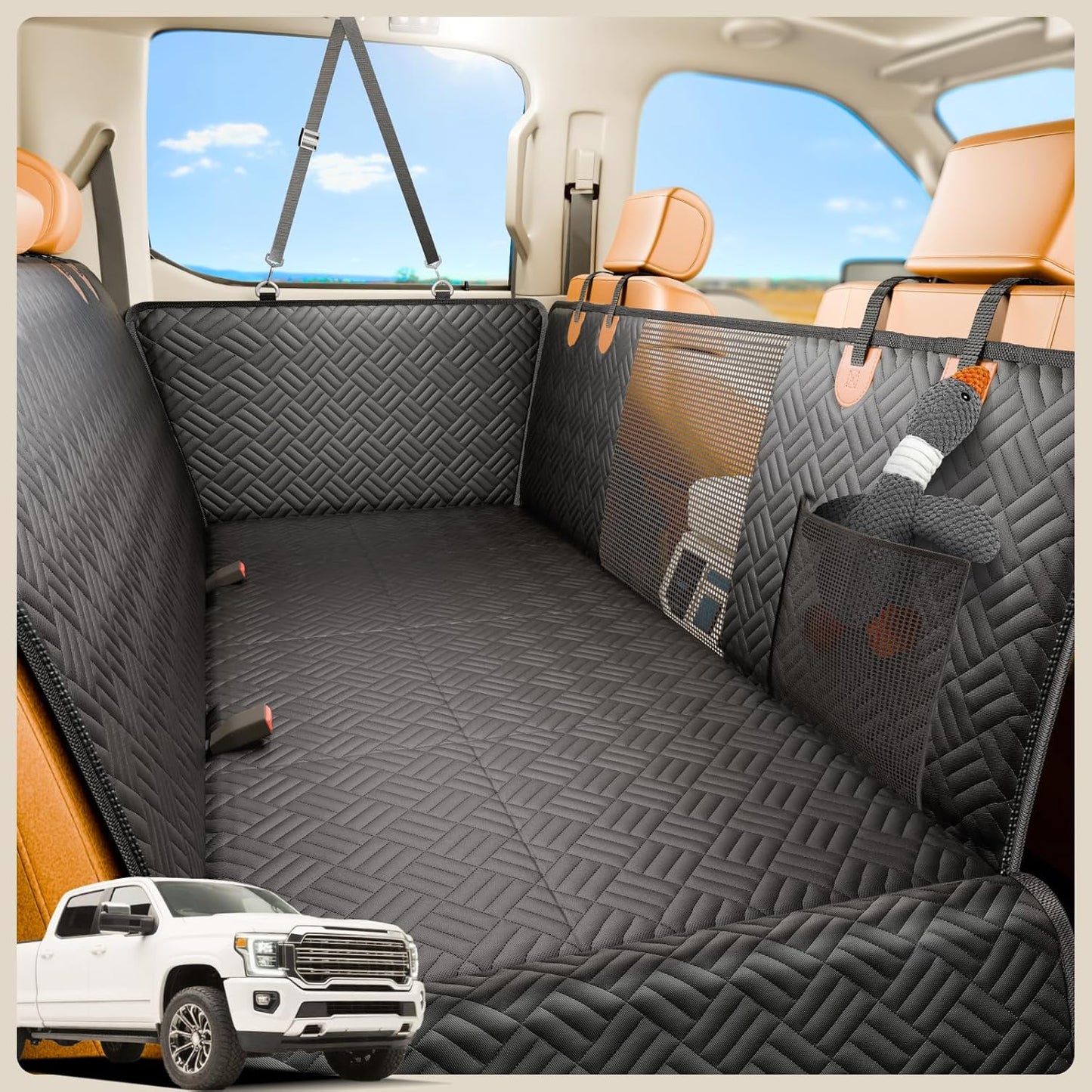 PROZAR Dog Car Seat Cover for Back Seat, Hard Bottom Back Seat Extender for Dog, Back Seat Pet Cover for Dogs - Supports 400lbs, Waterproof Heavy Duty Scratch Dog Hammock for Car SUV and Small Truck