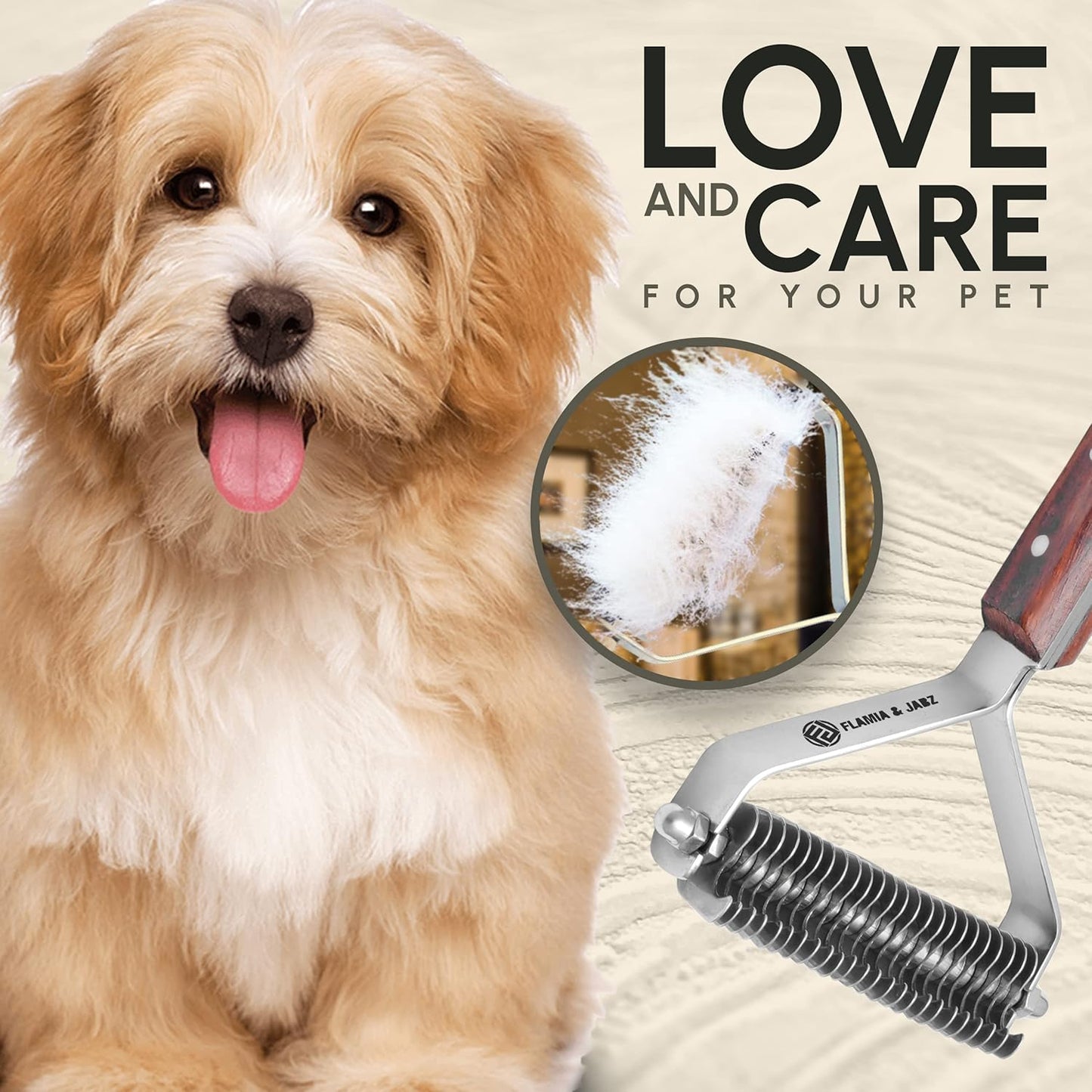 Flamia & Jabz Undercoat Rake for Dogs & Cats, Dematting Grooming Stripper Tool (14 Blades)