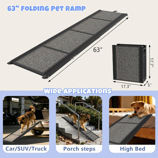 Dog Ramp for Car 63" x 17", Folding Pet Ramp for Large Dogs with Non-Slip Rug Surface, Portable Dog Car Ramp for SUV Car & Truck