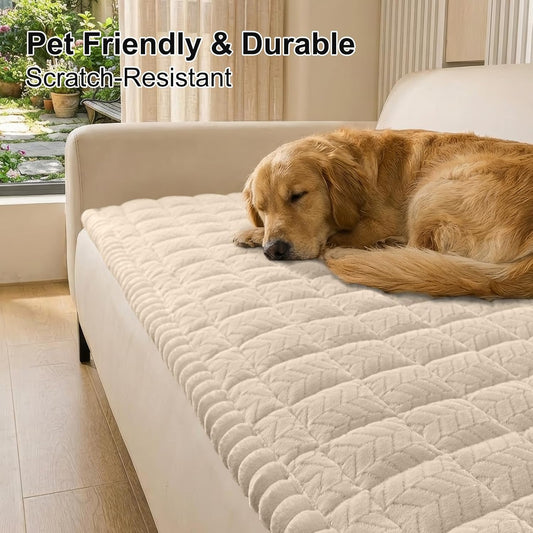 Smiry Non Slip Couch Covers for Dogs, Fuzzy Pet Couch Covers for 2-3 Cushion Sofa Pet Friendly, Soft Sofa Slipcovers Cushion Furniture Protector Washable (Beige, 27.6" x 59")