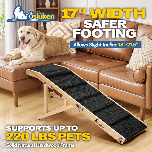 𝟐𝟎𝟐𝟔 𝐔𝐩𝐠𝐫𝐚𝐝𝐞𝐝 Dog Ramp for Bed, 64" Long Foldable Pet Ramp for Small Large Dogs, Dog Ramps for High Beds Car, High Traction with Platform 6 Adjustable Heights 24" to 30" Up to 220LBS Black