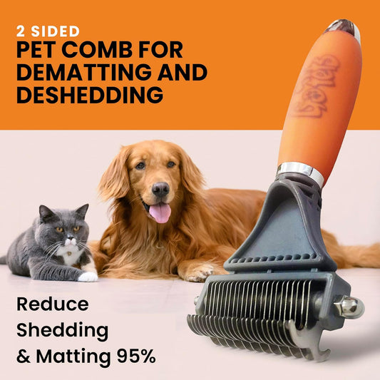 GoPets Self-Cleaning Slicker Brush for Dogs & Cats, Deshedding & Dematting Comb with Retractable Bristles, Undercoat Tool for Long Haired Dogs, Non-Slip Handle, Detangler for Mats & Shedding Fur