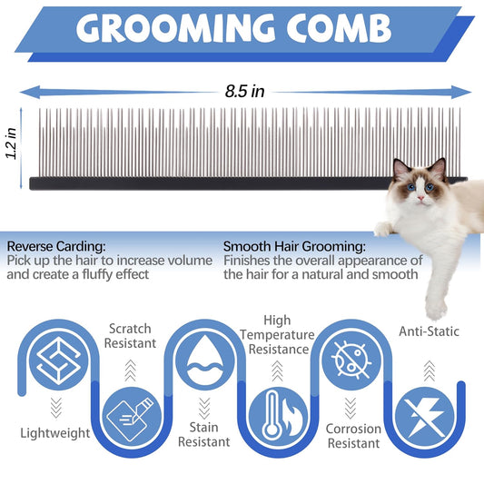 8.5 Inch Dual Tooth Pet Comb for Mats and Tangles,Poratable Grooming Dematting Comb for Indoor Long-haired Cats and Dogs,Pet Family Supplies,Removing Tangles,Knots,Undercoat and Excess Hair