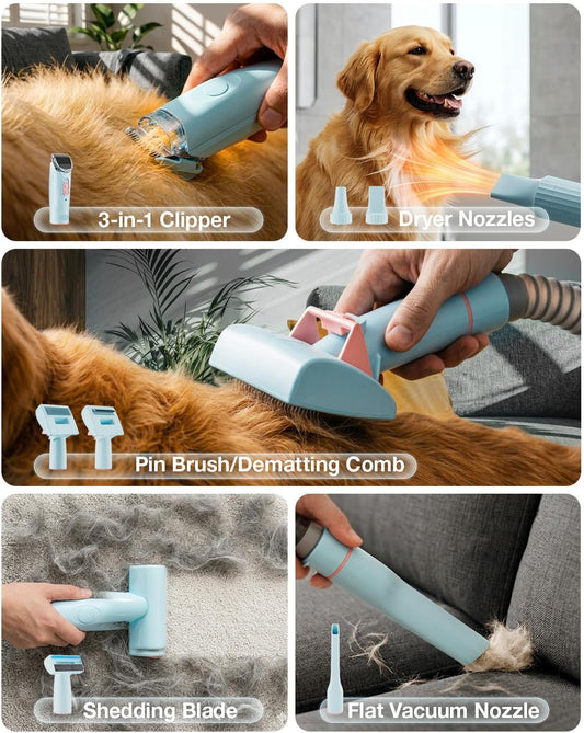 PETGUGU Dog Grooming Vacuum,Dog Vacuum for Shedding Grooming with 7-in-1 Clipper, Nail Grinder & Deshedding Brush,2.5L Dust Cup,3-Speed Adjustable & Temp Control Blower,Low Noise Pet Hair Vacuum