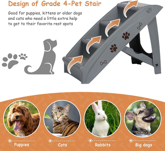 20" H 4-Step Dog Stairs for Small Dogs and Cats, Non-Slip Dog Steps for High Beds, Couch, Sofa, Sturdy Pet Steps (Tan)