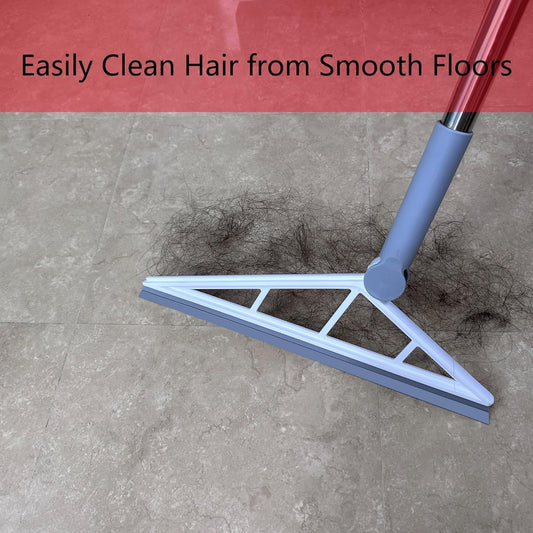 Multifunction Silicone Broom Sweeper, Rubber Household Squeegee Push Broom with 61" Long Handle for Cleaning Indoor Smooth Floor Bathroom Kitchen Glass Shower Water Pet Hair, Grey