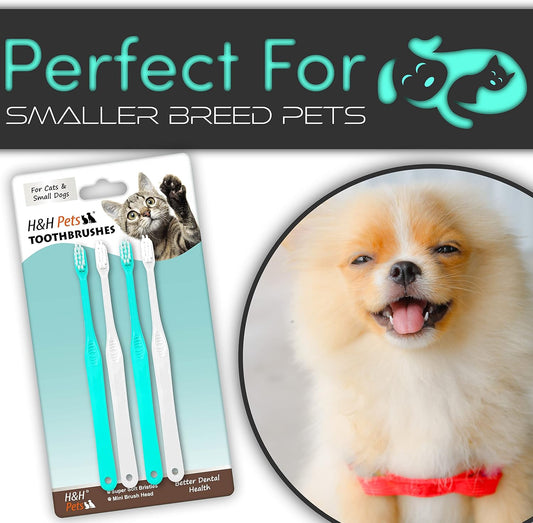 H&H Pets Toothbrush for Small Dogs & Cats - Soft and Extra Small Toothbrush Designed for Cats, Puppies, and XS Breed Dogs Like Teacups, Chihuahuas, Yorkshire, and Poodle, 8 Count Pack