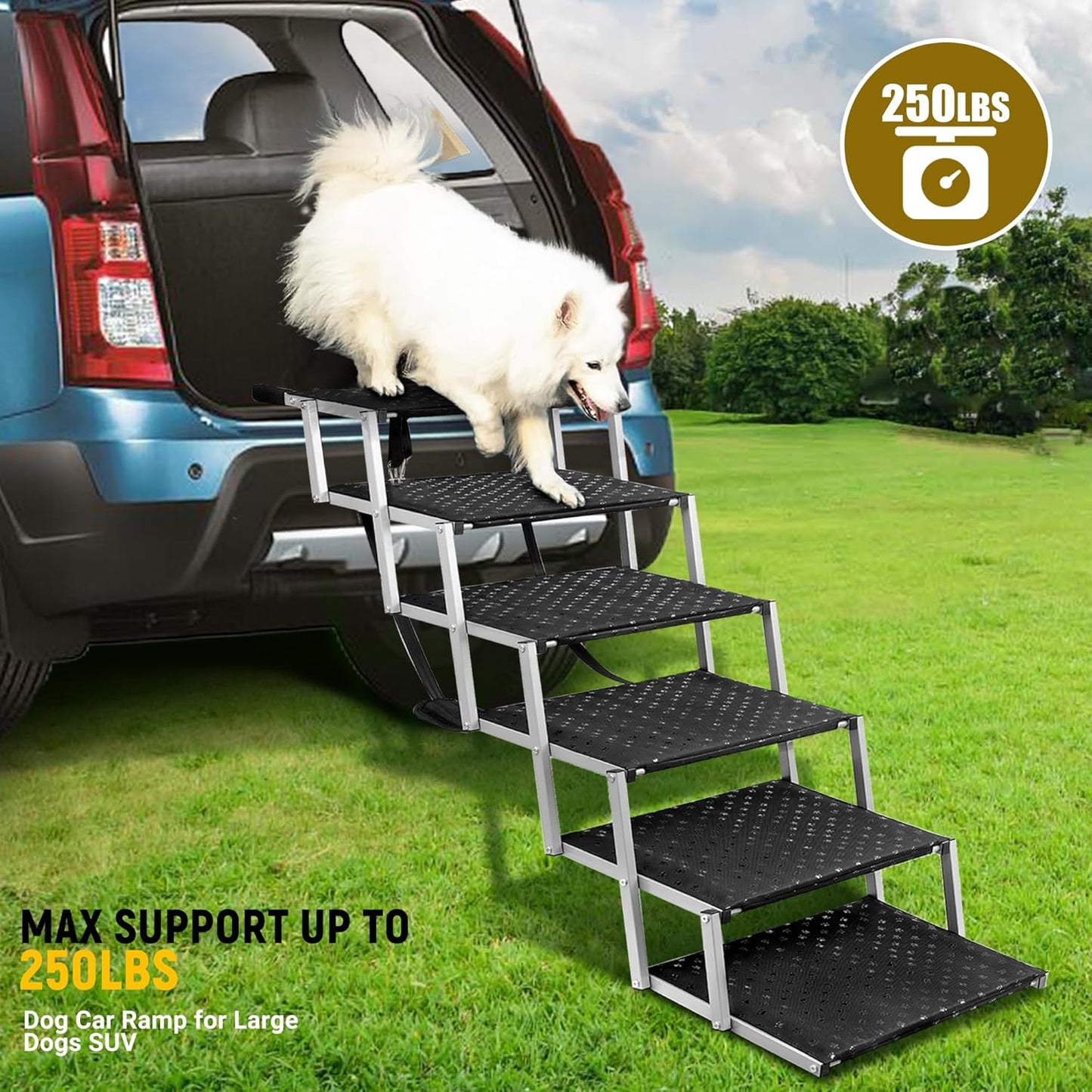 Dog Stairs for Car - Foldable Dog Ramps for Large Dogs with Non Slip Surface, Portable Dog Steps for Cars and SUV, Truck, Support Up to 200 Lbs