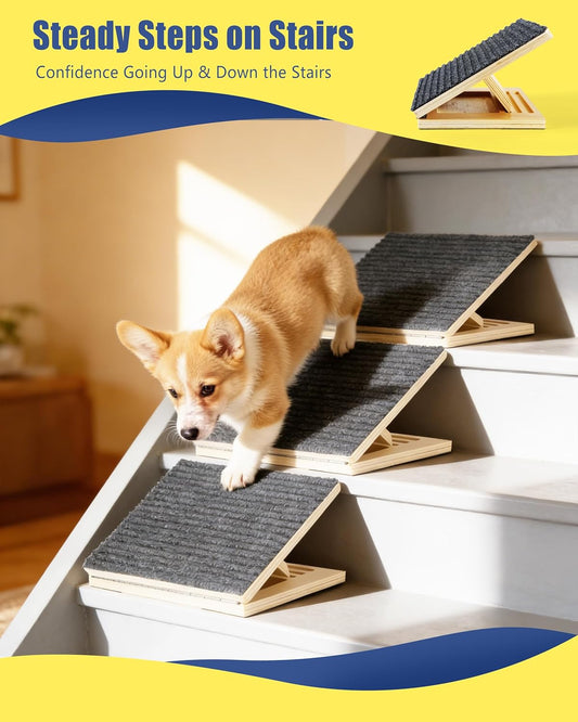 Anti-Slip Dog Steps for Stairs, 6 Pack Foldable Wooden Pet Ramp for Small Dogs, Low-Angle Stair Support for Senior, Injured, Short-Legged & Mobility-Limited Pets