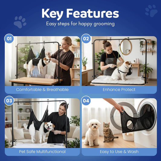 Premium Dog Grooming Arm with Clamp & Dog Grooming Hammock - Heavy Duty Grooming Table for Dogs at Home - Nail Clippers for Dogs - Complete Pet Grooming Kit & Dog Harness for Nail Trimming