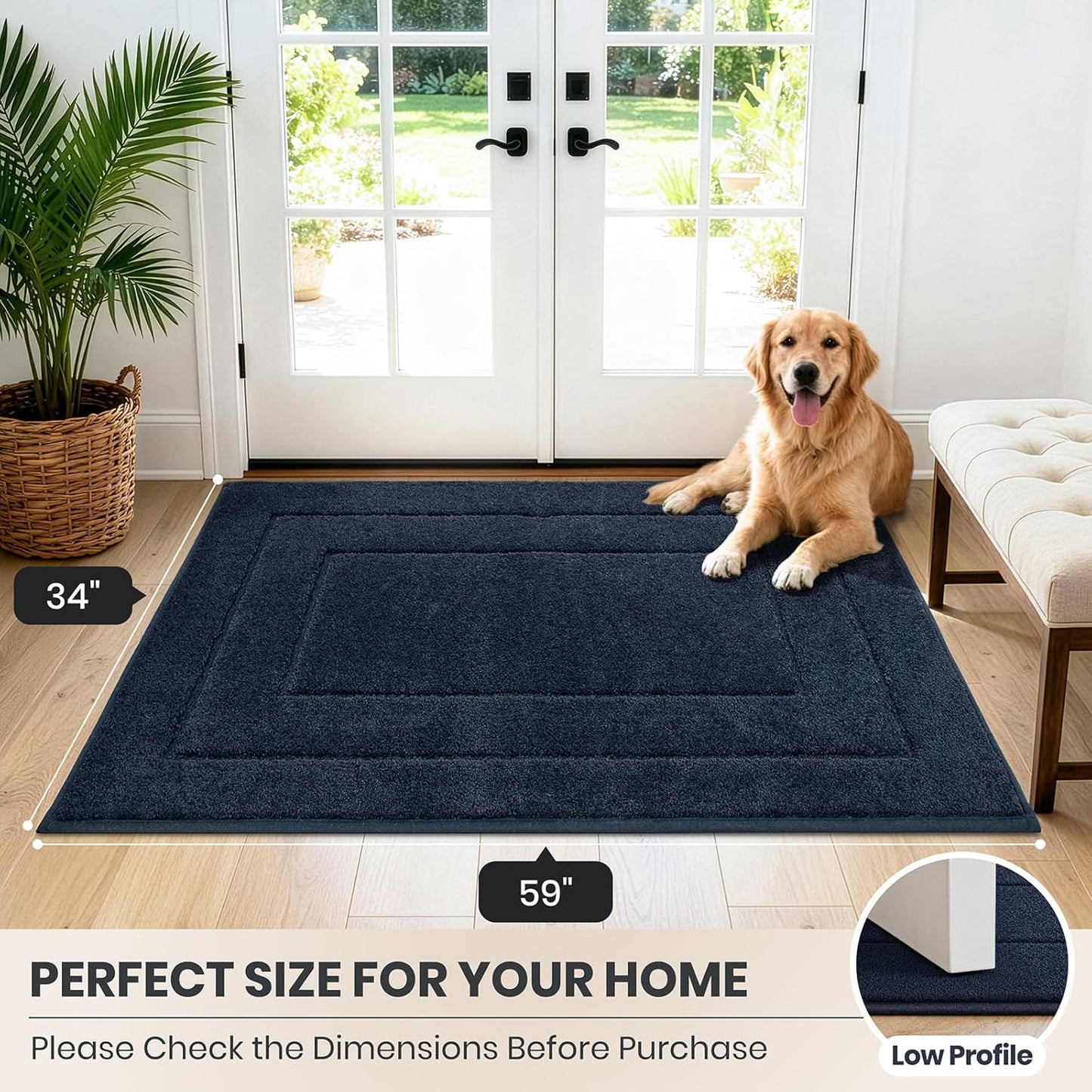 PURRUGS Dirt Trapping Door Mat 32" x 47", Non-Slip/Skid Machine Washable Entryway Rug, Dog Doormat, Super Absorbent Welcome Mat for Muddy Wet Shoes and Paws, Grayish Brown