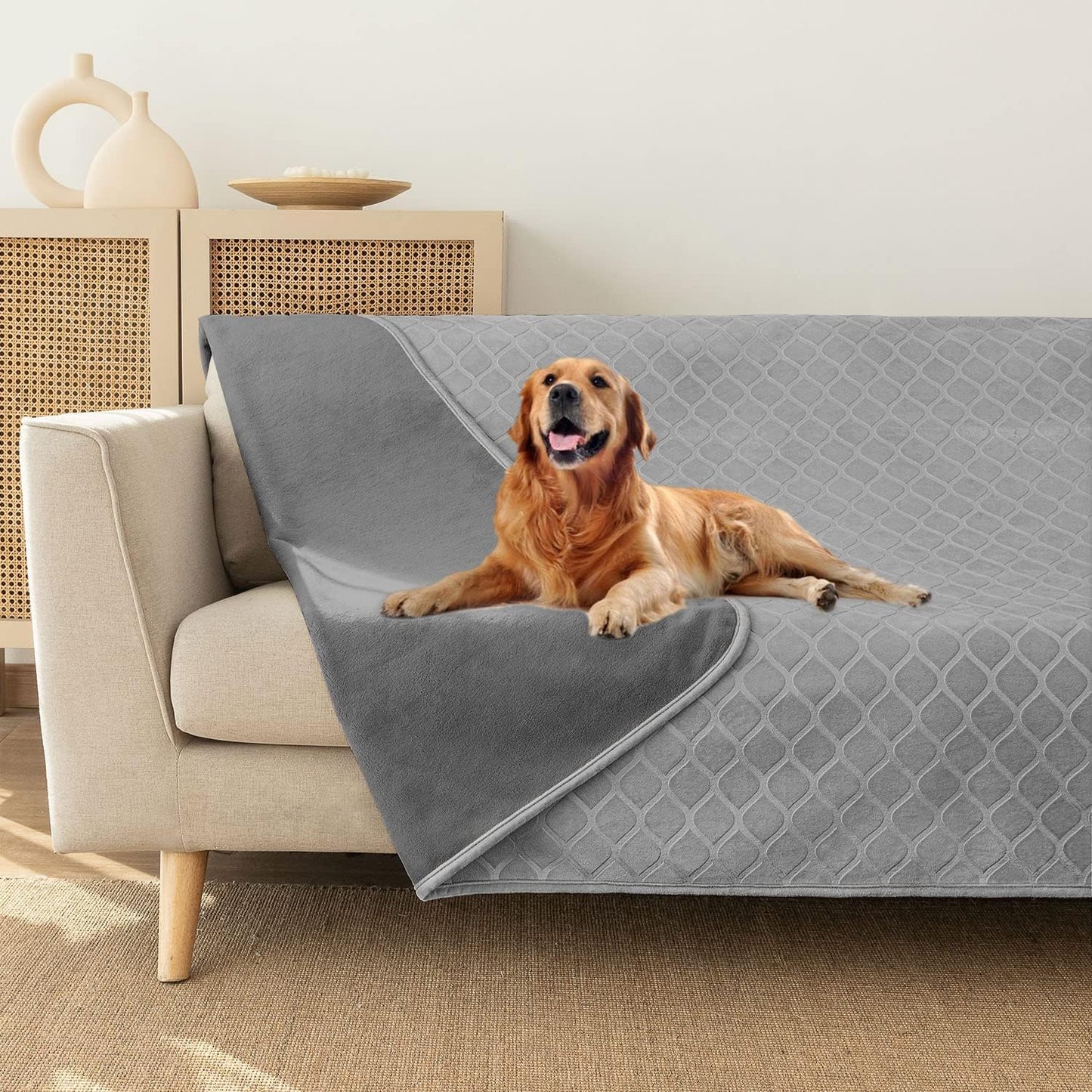fuguitex Waterproof Dog Blanket Bed Cover Dog Crystal Velvet Moroccan Fuzzy Cozy Plush Pet Blanket Throw Blanket for Couch Sofa(40 * 60 inch, Cream+Beige)