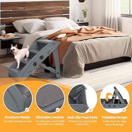 Dog Stairs for High Beds, Foldable Pet Steps Ramp with Non-Slip Bottom for Cats and Small Dogs, for Couch, Car, Portable Waterproof Dog Steps