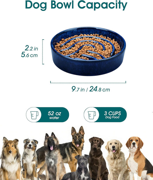 vancasso Slow Feeder Dog Bowl, 1.5 Cup Ceramic Slow Feeding Food Dish for Small and Medium Breed, Puzzle Dog Food Bowl for Fast Eater, Pink