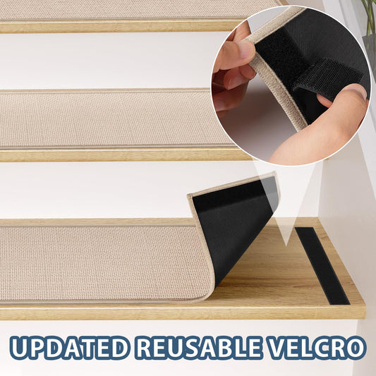 Peel and Stick Adhesive Stair Treads for Wooden Steps Indoor Set of 15 Pack, Rubber Backed Non Slip Jute Stair Rug Step Pads for Pet Dog, Elders and Kids, Beige