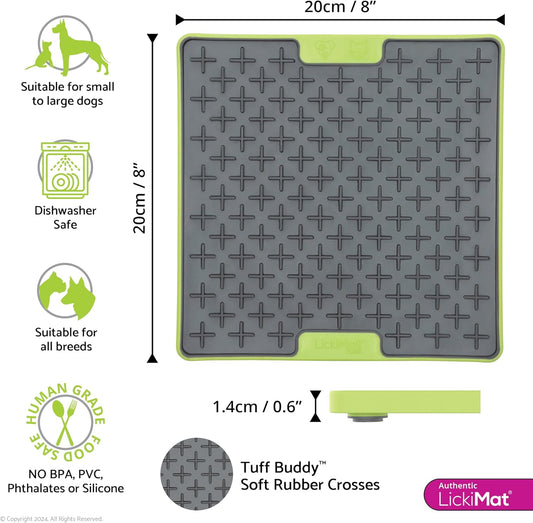 LickiMat Tuff, Heavy-Duty Soother, Dog Slow Feeder Lick Mat, Boredom Anxiety Reducer; Perfect for Food, Treats, Yogurt, or Peanut Butter, Fun Alternative to a Slow Feed Dog Bowl, Green