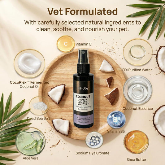 Coconut Care Spray for Pets, Nourishing Fur Oil with Comb, Moisturizing & Detangling Spray for Dogs & Cats, Natural Coconut Oil for Dry Skin & Shiny Coat, 100ml/3.38 fl oz