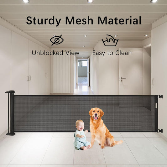 Extra-Wide Retractable Baby & Pet Gate - 39" Tall, Extends up to 118" Wide, Easy One-Hand Operation, Family Choice Award Winner, Safe for Kids & Pets, Indoor & Outdoor, Black (39 x 118 inch)