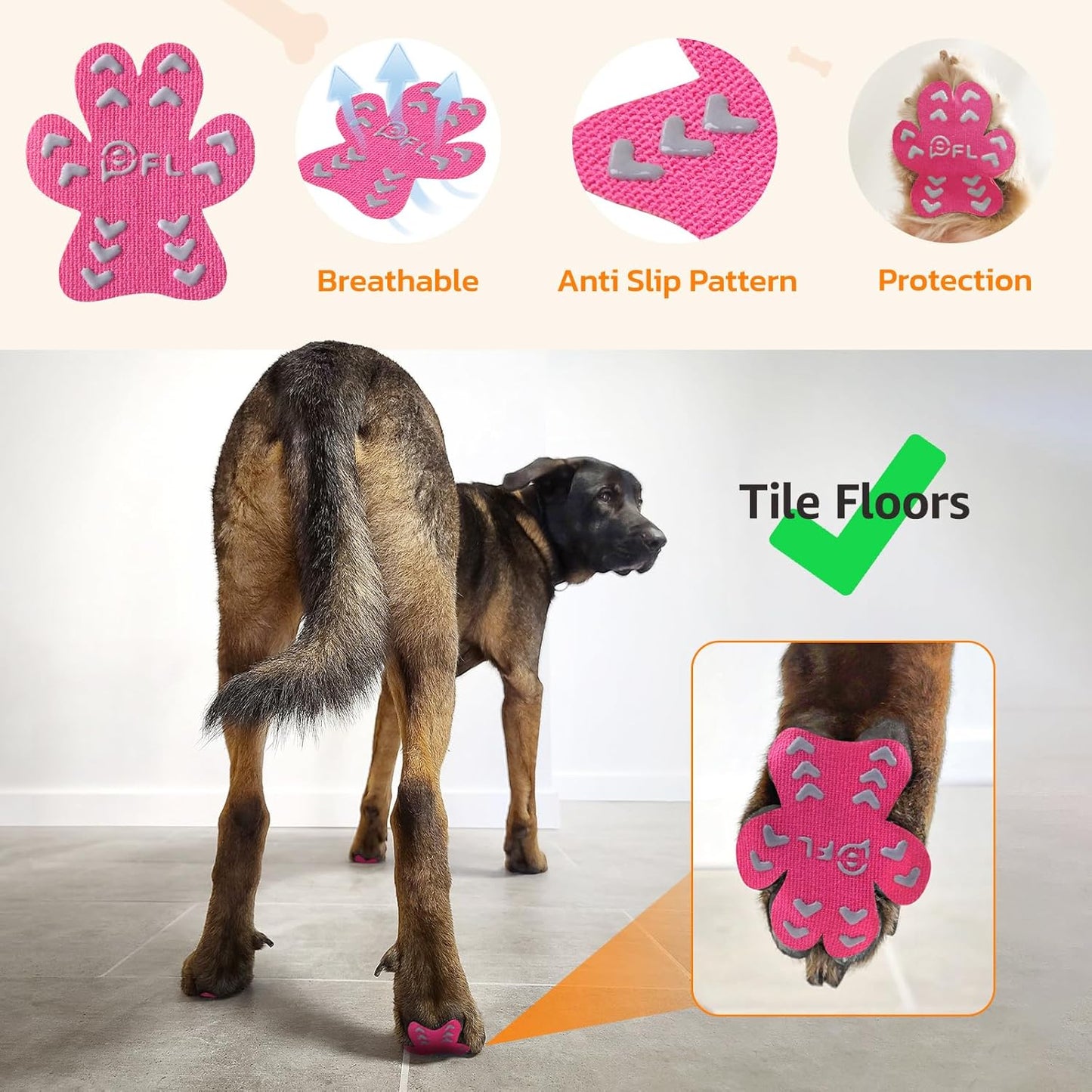 Anti Slip Dog Paw Protector Pads for Senior Dogs, Paw Pads for Dogs Traction, Disposable Self Adhesive Paw Grips for Old Dog on Slippery Hardwood Floor, Black 12 Sets (48pcs) XXL 61-80lbs
