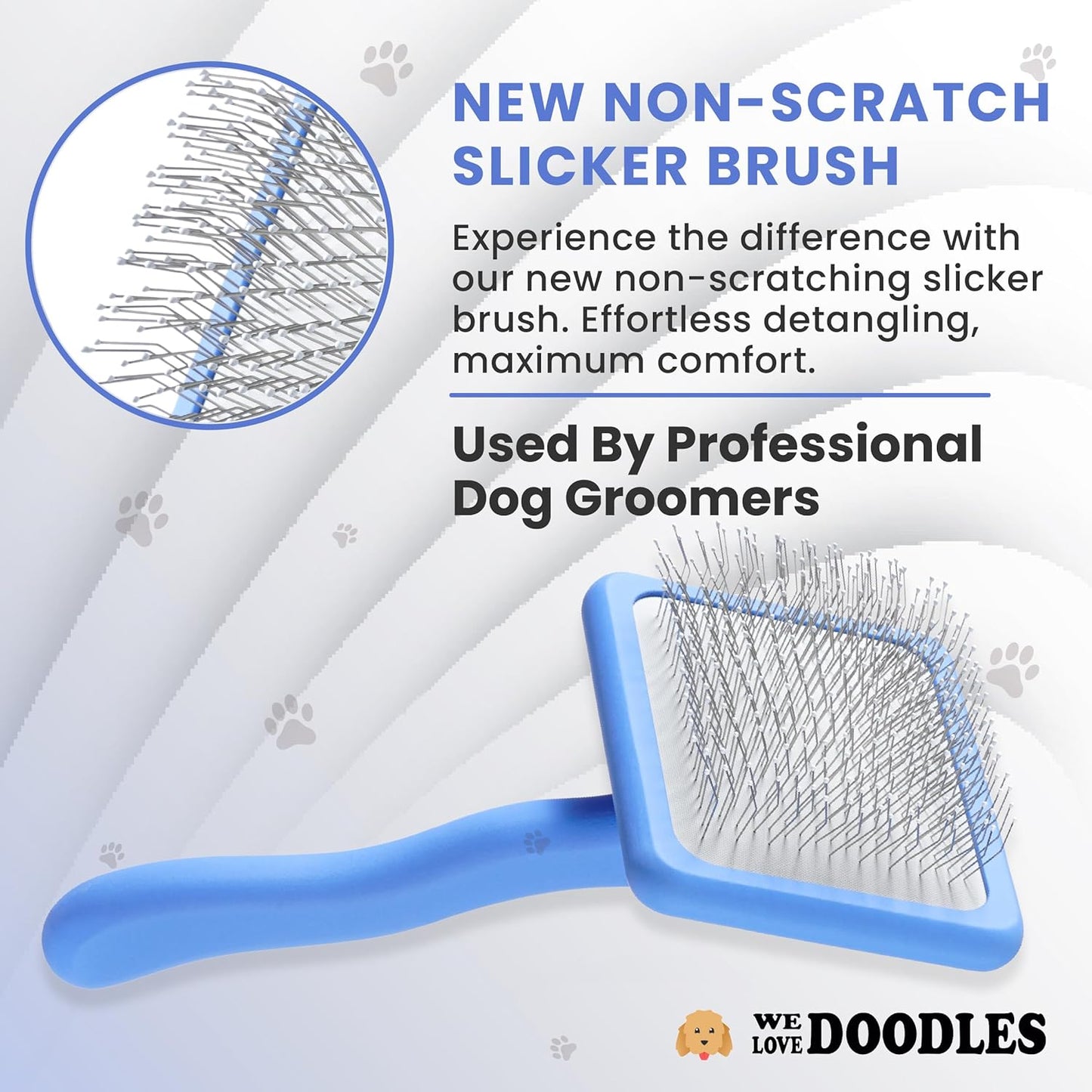 We Love Doodles Slicker Brush with Non Scratching Pins - Dog Brush with Coated Pins, Slicker Brush for Dogs Dematting, Grooming Brushes for Short Haired & Long Haired, Poodle & Goldendoodle (Small)