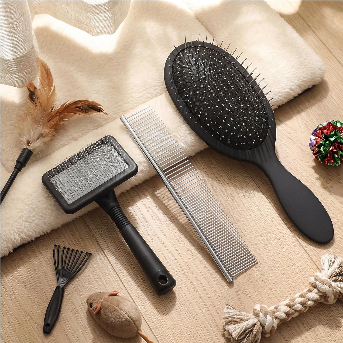 Zhehao Slicker Brush for Pets Dog Grooming Brushes Kit, Long Pin Brush Metal Comb for Long Haired Dogs and Cats to Effectively Remove Tangles, Knots and Mats