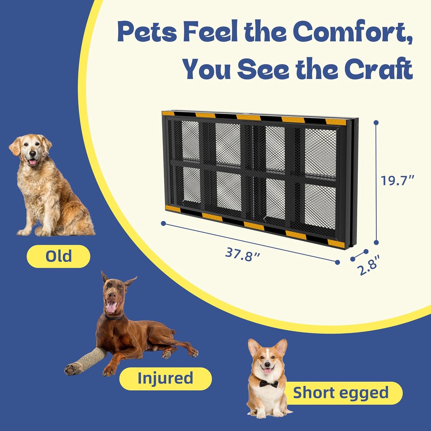 Dog Ramp for Bed & Couch for Small & Medium Dogs - Joint-Friendly, Anti-Slip, Adjustable, Odor-Free, Up to 70 lbs