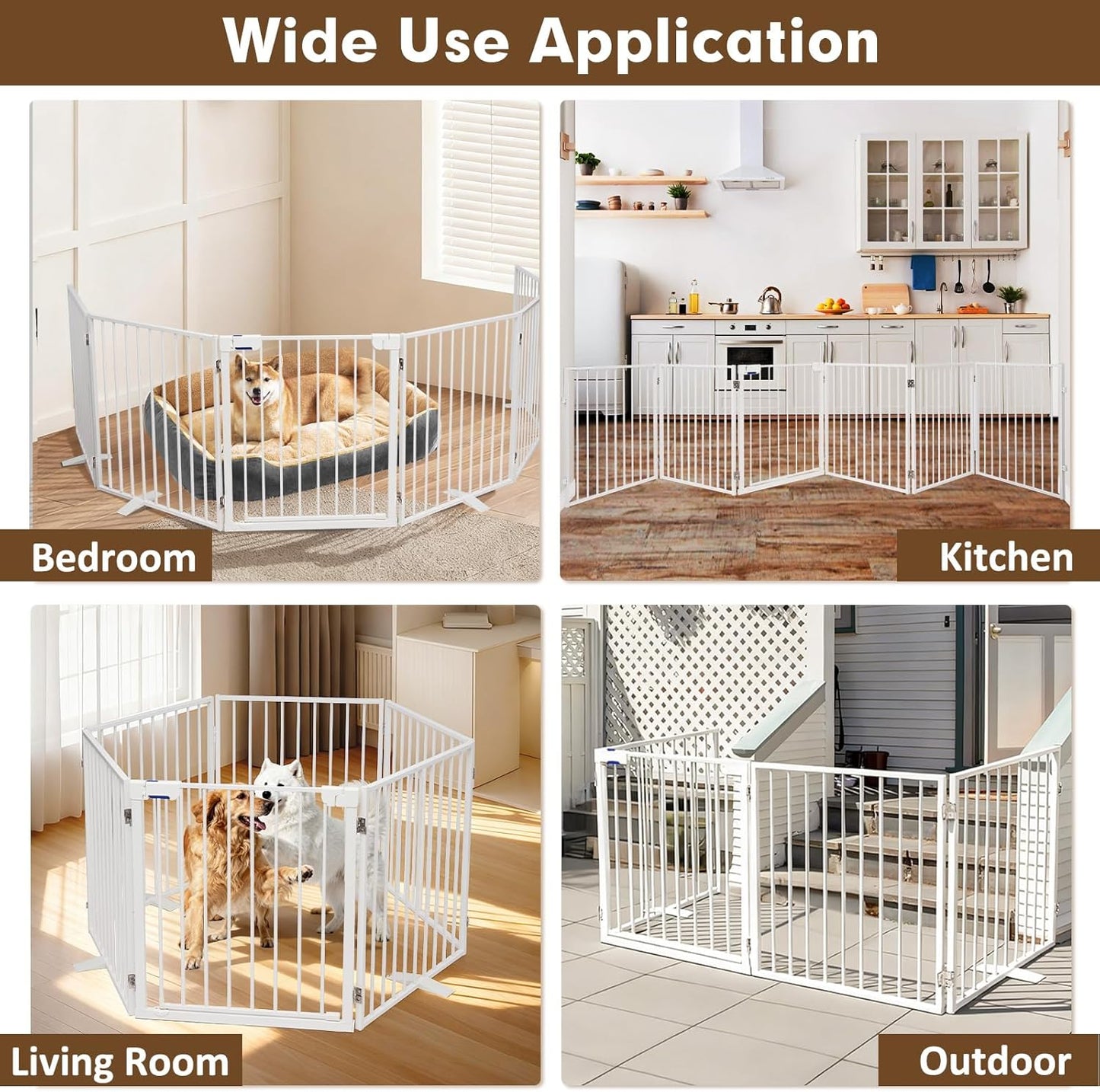 104" Extra Wide Dog Gate, Heavy Duty Metal Freestanding Dog Gate with Door for Indoor & Outdoor, Foldable Pet Fence for Doorways,House,Porch,Deck,Yard,Stairs, Auto Close(4 Panels,Black)