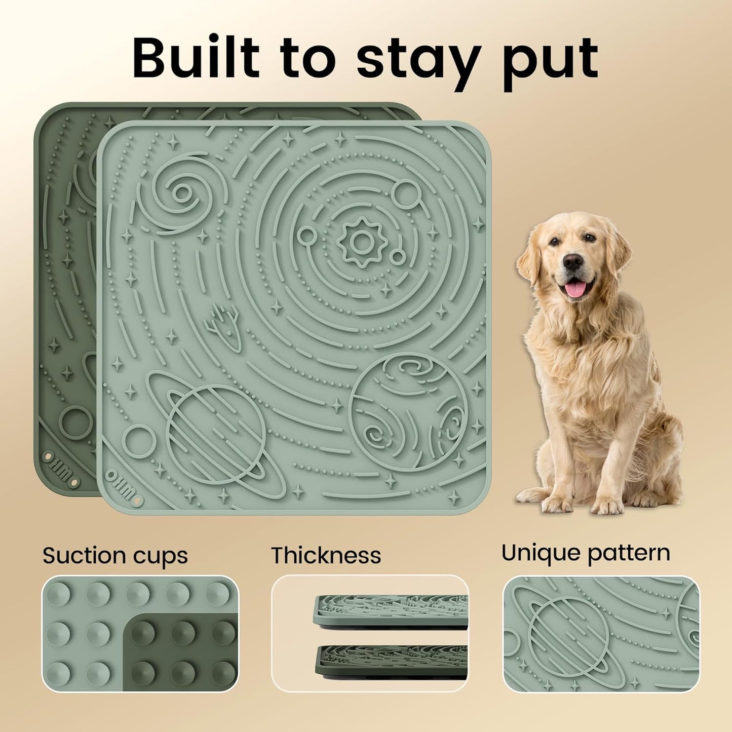 OHMO Lick Mat for Dogs and Cats(Small, Camo&Light Green, 2pcs) Enrichment Accessories Toy Space Star Easy Clean Pet Slow Feeder/Suction Cups, Licking Pad for Anxiety Relief and Boredom Reduction