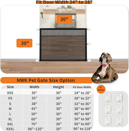 NWK Magic Dog Gate for Stairs Pet Gate for The House Providing a Safe Enclosure for Pets to Play and Rest, 6 Hooks Design (30'' X 43'')