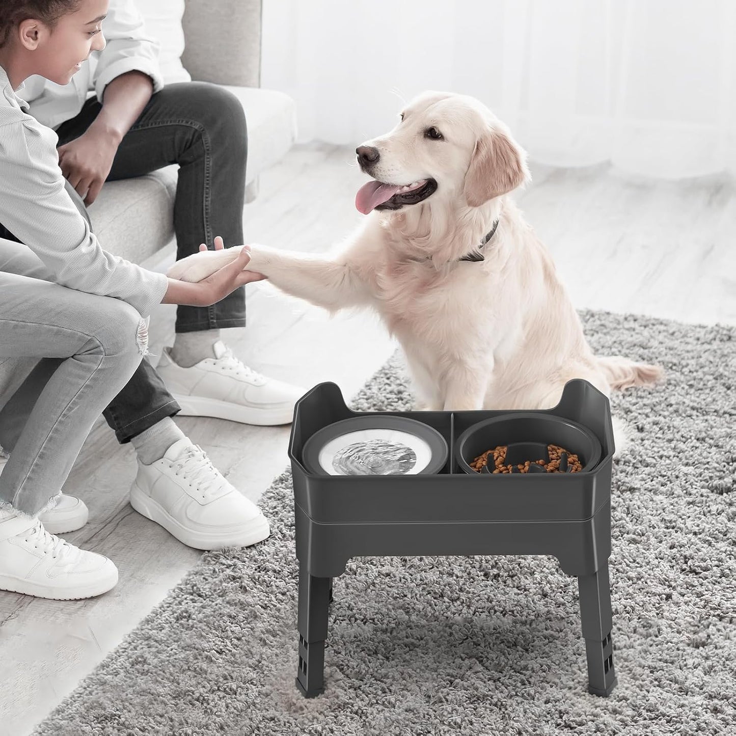 KPWACD 3-in-1 Elevated Dog Bowls Mess Proof Raised Slow Feeder Dog Bowls, 4 Height Adjustable Stand Licking Plate with 2 56oz Stainless Steel Doggy Food Dish for Small Medium Large Pets