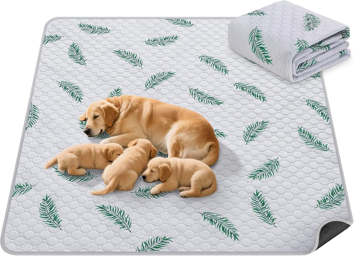 WanpeeGoo Washable Pee Pads for Dogs, 2Pack Reusable Puppy Pads, Super Absorbent & Leakproof Dog Pads, Anti-Slip Dog Pee Pads for Puppy Training & Incontinence, Feather Pattern 36"x41"