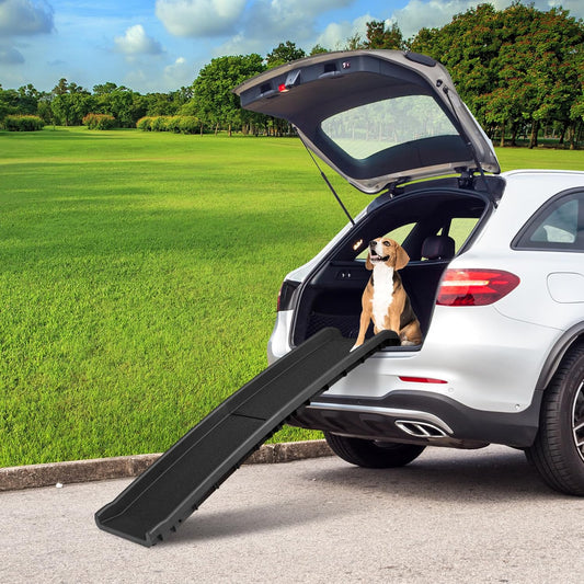 LEMY 61 Inch Folding Dog Ramp for Cars, Non-Slip Dog Pet Stairs, Step Ladder with Raised Siderails, Portable Pet Ramp for Large Dogs, Trucks, RVs