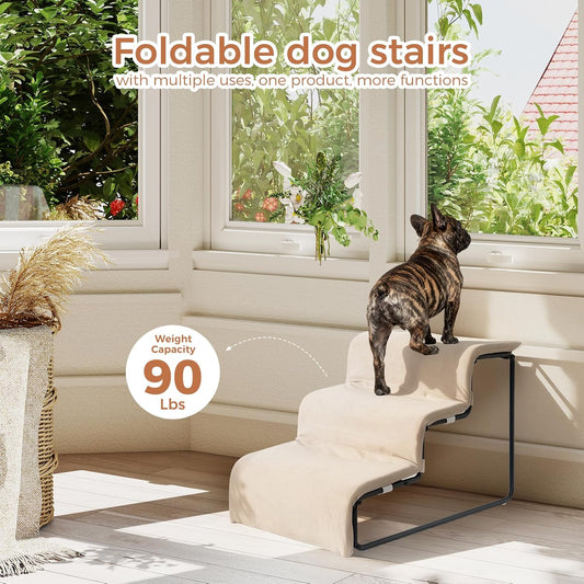 Dog Stairs for Small Dogs and Cats 14" H 3-Step Dog Steps for High Bed Couch and Sofa High-Density Foam Pet Stairs with Supporting Board Pet Steps with Non-Slip Bottom Washable Cover