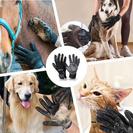 Pet Grooming Glove – Patented Rubber-Massage Shedding Bath & Hair Remover for Dogs, Cats & Livestock – Lightweight, Flexible, Secure Fit (Cyan&Black)