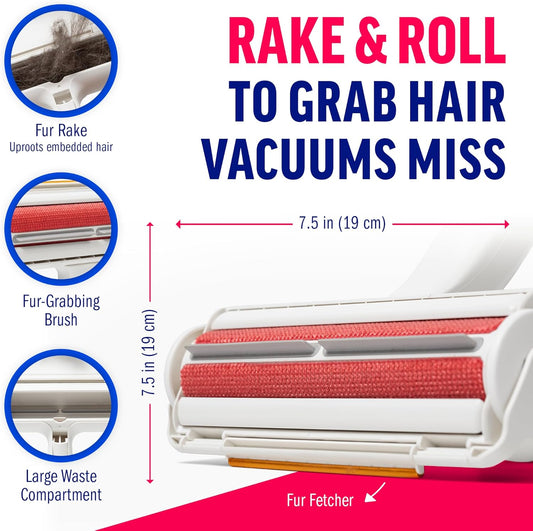 ChomChom Roller & Rake – Reusable Pet Hair Removal Roller with Rake Attachment for Cat & Dog Fur on Furniture, Couch, Carpet, Car, Rugs, Bedding & More– Portable, Eco-Friendly