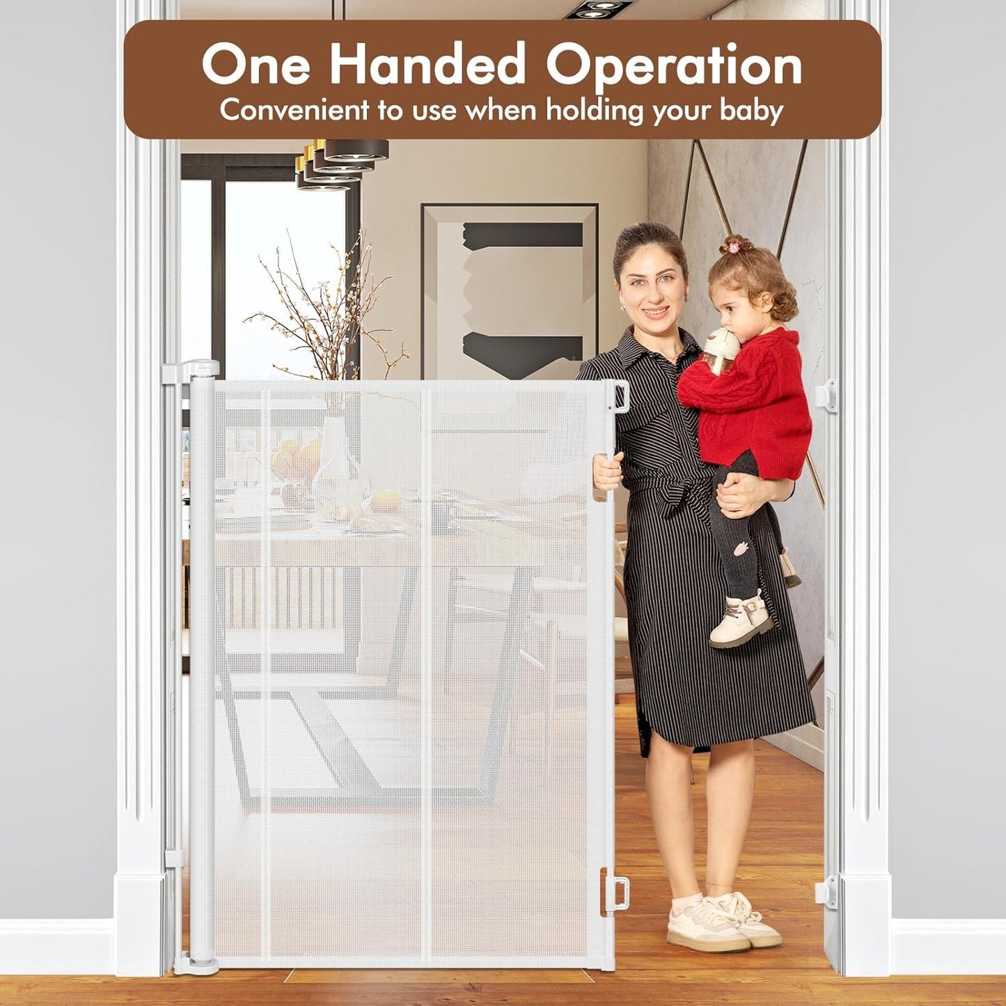 Reinforced 48" Extra Tall Pet Gate with Support Rods, 4 Ft Tall Retractable Baby Gates for Doorways 55" Wide Mesh Dog Gate Indoor Outdoor - Prevent Baby/Pet from Jumping Over, Black