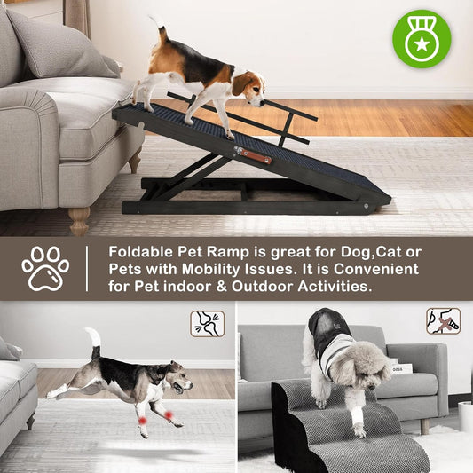 Dog Ramp for Beds, Cars, Couches, Dog Steps Anti-Slip Surface, Dogs Ramps for Old Small Pet,High Traction with Platform, 7 Adjustable Heights 16" to 27" Up, Portable Stairs Design for Dogs, 45.3" Long
