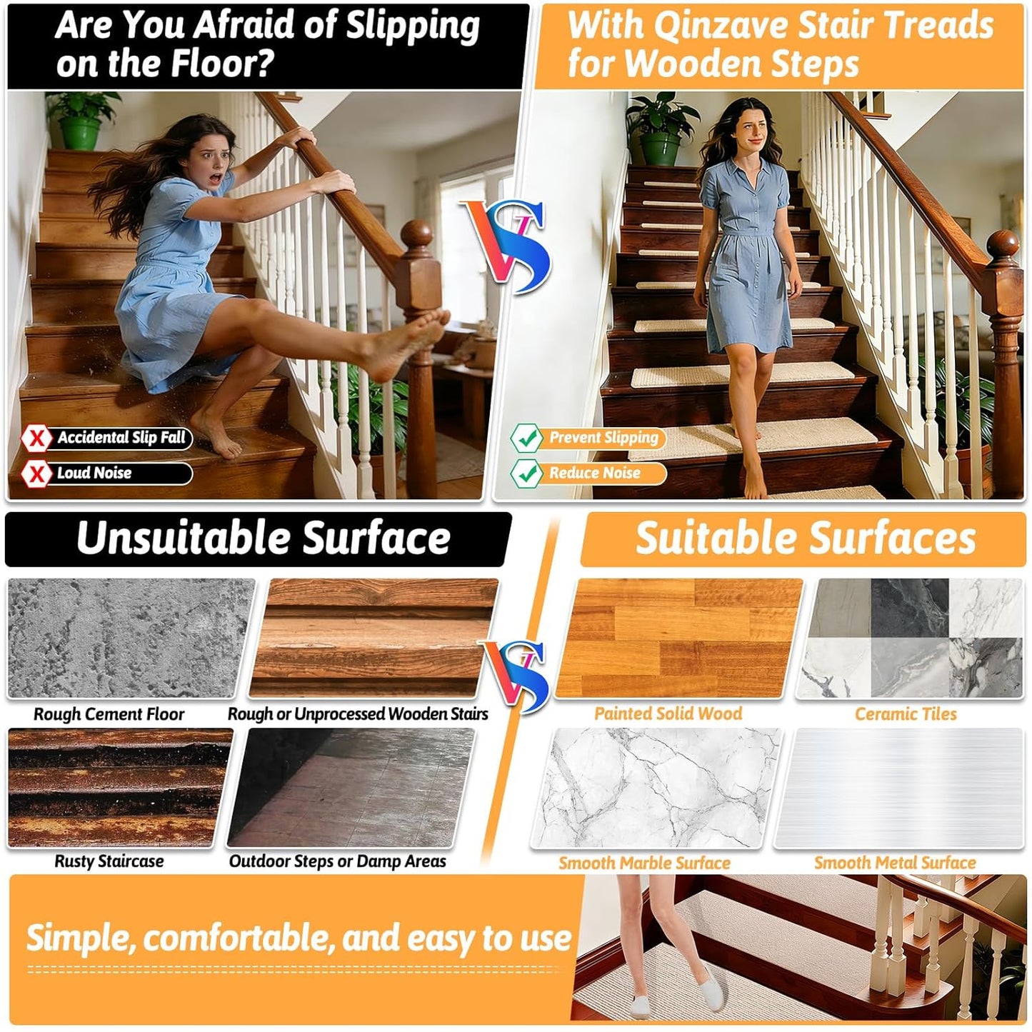 18 Pack Non-Slip Stair Treads for Wooden Steps Indoor, 8" X 30" Peel and Stick Carpet Stair Treads for Wooden Steps, Reusable Self-Adhesive Stair Runners for Wooden Steps for Kids, Elders & Pets