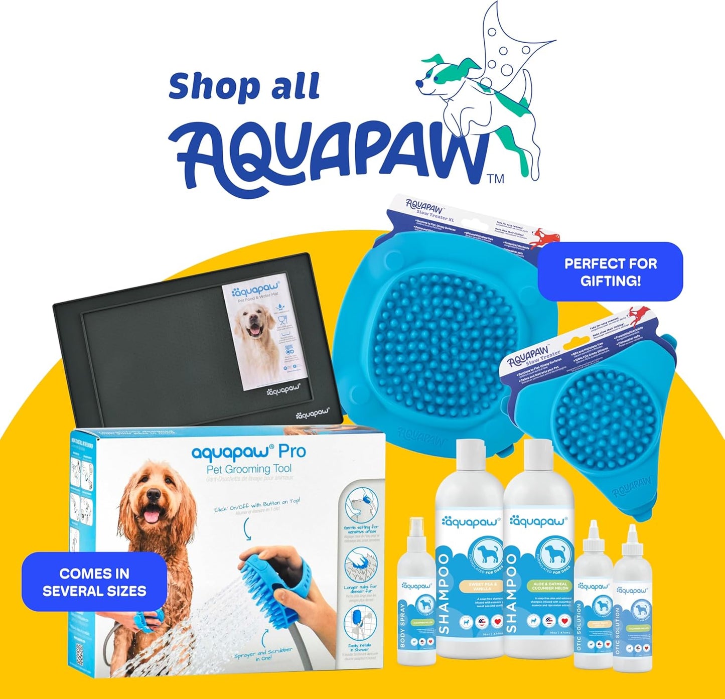 Aquapaw Lick Mat for Dogs with Suction Cups - XL, Blue, 1-Pack - Slow Feeder Lick Pads for Dogs & Grooming Enrichment - Food Mat for Peanut Butter Treats