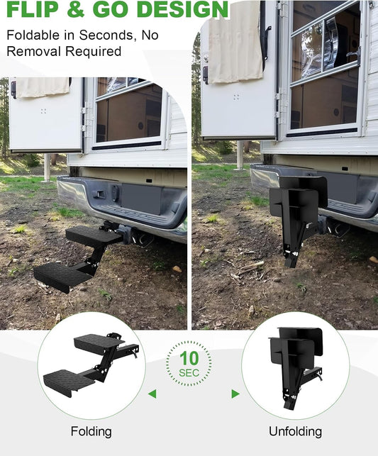 Hitch Step 2 Inch Receiver for SUV Truck RV, Heavy Duty 2 Step Dog Stairs with Adjustable Height, Foldable Dog Stairs & Dog Car Steps, Universal Trailer Hitch Step & Tow Hitch Step