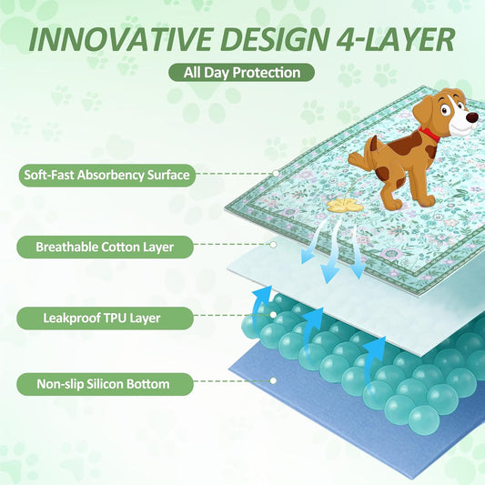 Washable Pee Pads for Dogs, 2 Pack Super Absorbent Reusable Puppy Pads with Colorful Flowers Patterns for Potty Training, Floor, Couch, Bed, and Crate,36"x 48"