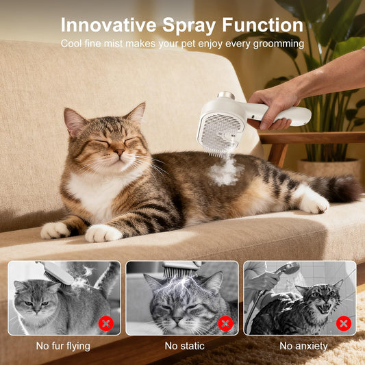 Cat Brush for Shedding, 2026 Upgraded Mist Spray & Self Cleaning Slicker Brush for Indoor Cats & Dogs, Pet Steam Brushes Rechargeable, Skin Friendly Pet Grooming Comb with 180° Rotating Handle