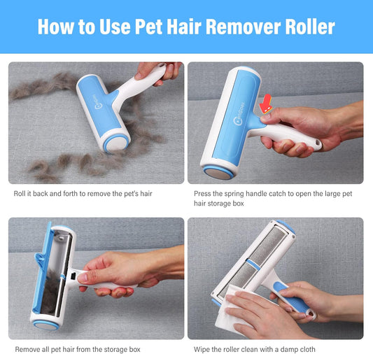 Pet Hair Remover Reusable Cat and Dog Hair Remover Multi-Surface Lint Roller Portable Fur Removal Tool for Furniture,Couch,Carpet,Bedding,Clothes and Car Seats, Non-Slip Handle Self-Cleaning Roller